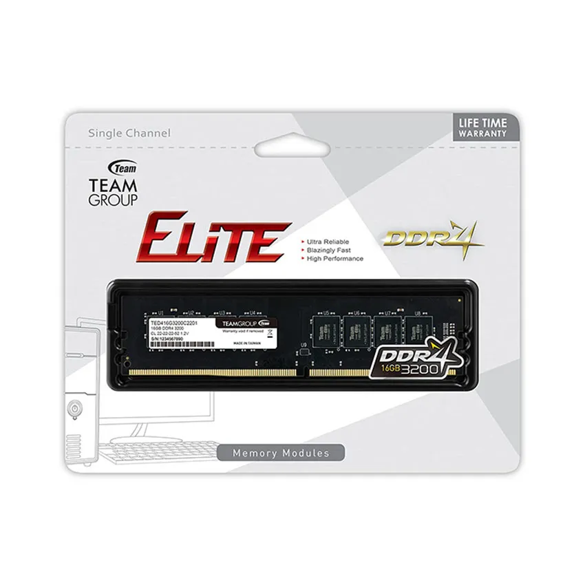 RAM Desktop TEAMGROUP ELITE (TED416G3200C22BK) 16GB (1x16GB) DDR4 3200MHz